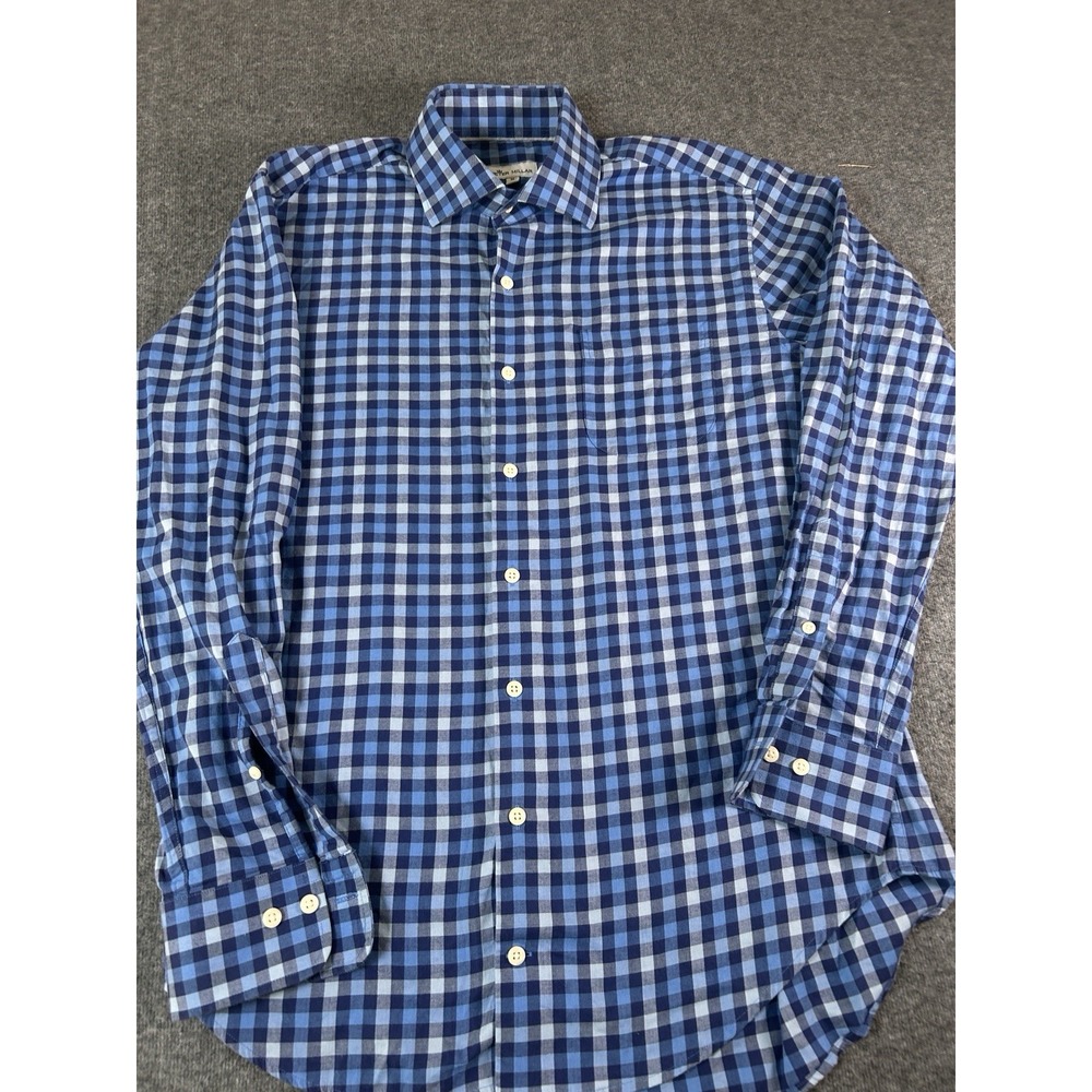 Peter Millar Shirt Medium Blue Plaid Long Sleeve Button Up Cotton‎ - Picture 4 of 7
